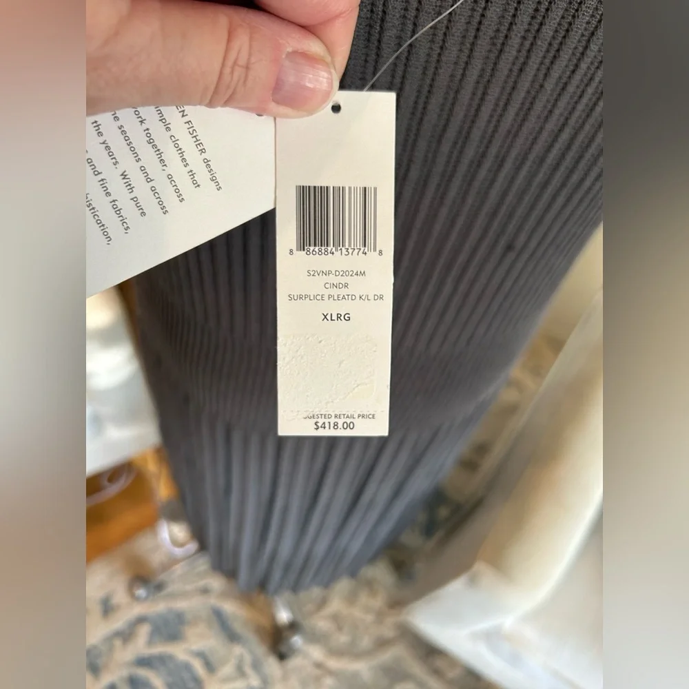 EILEEN FISHER Refined Viscose Pleat Kick Surplice Knee Length Dress, XL NWT - Picture 14 of 15